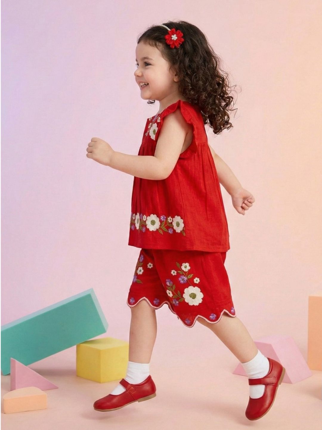Joy scarlet embroidery kids cotton co-ord set