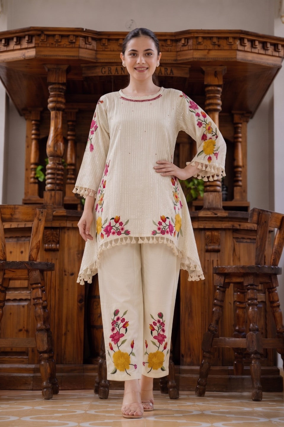 Hemal Bouquet Embroidery Cotton Co-ord Set