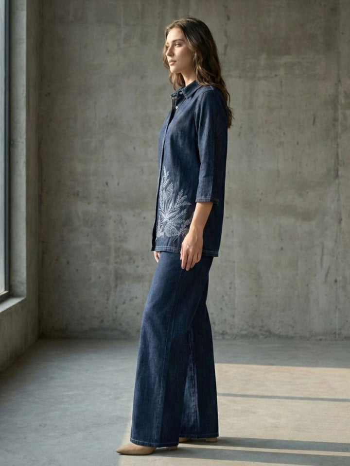 Prisha cyan embroidery denim co-ord set