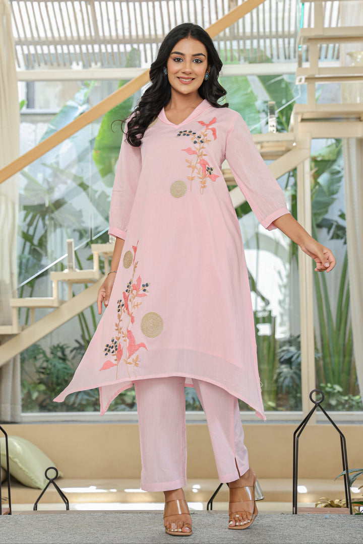 Tiara Flamingo embroidery kurta pant set