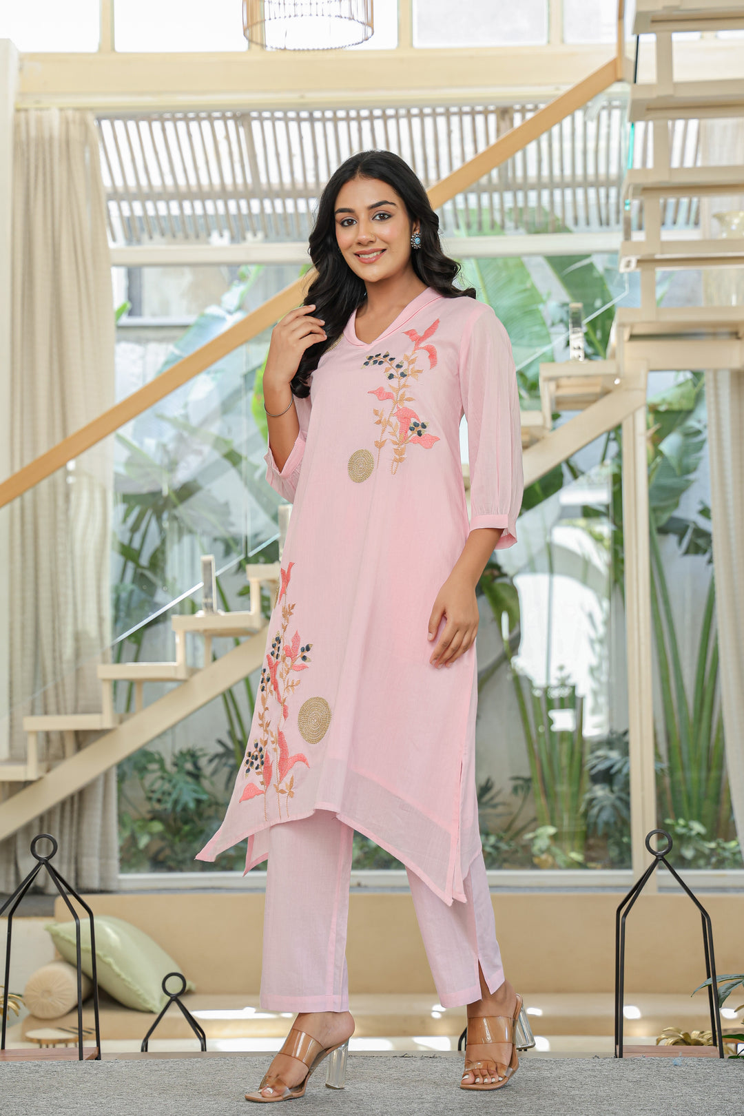 Tiara Flamingo embroidery kurta pant set