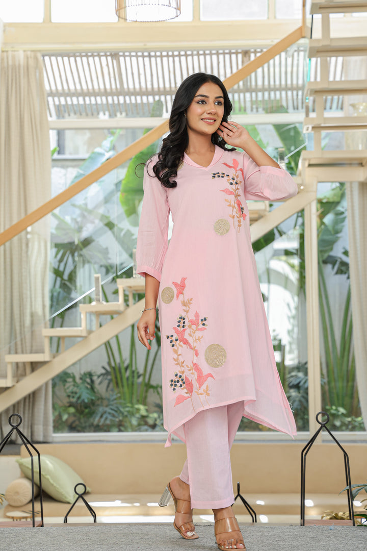 Tiara Flamingo embroidery kurta pant set