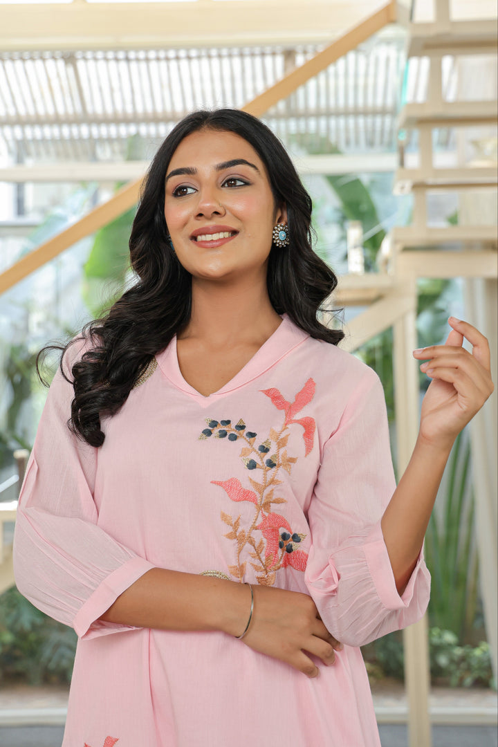 Tiara Flamingo embroidery kurta pant set