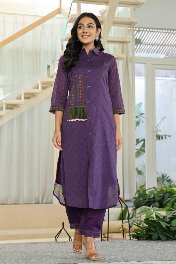 Tiara Plum Cotton Kurta Pant Set