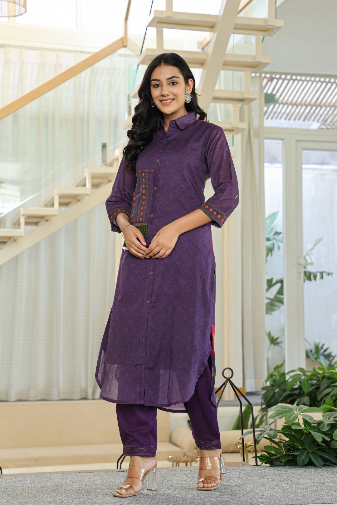 Tiara Plum Cotton Kurta Pant Set
