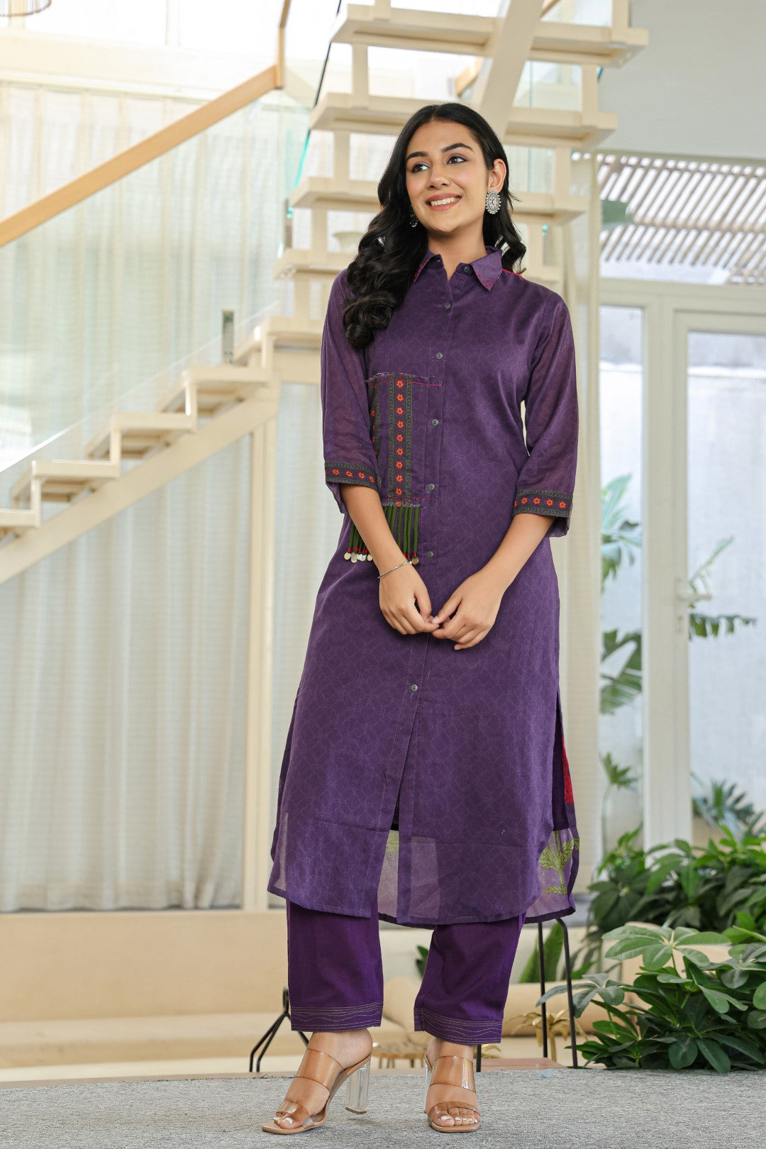 Tiara Plum Cotton Kurta Pant Set