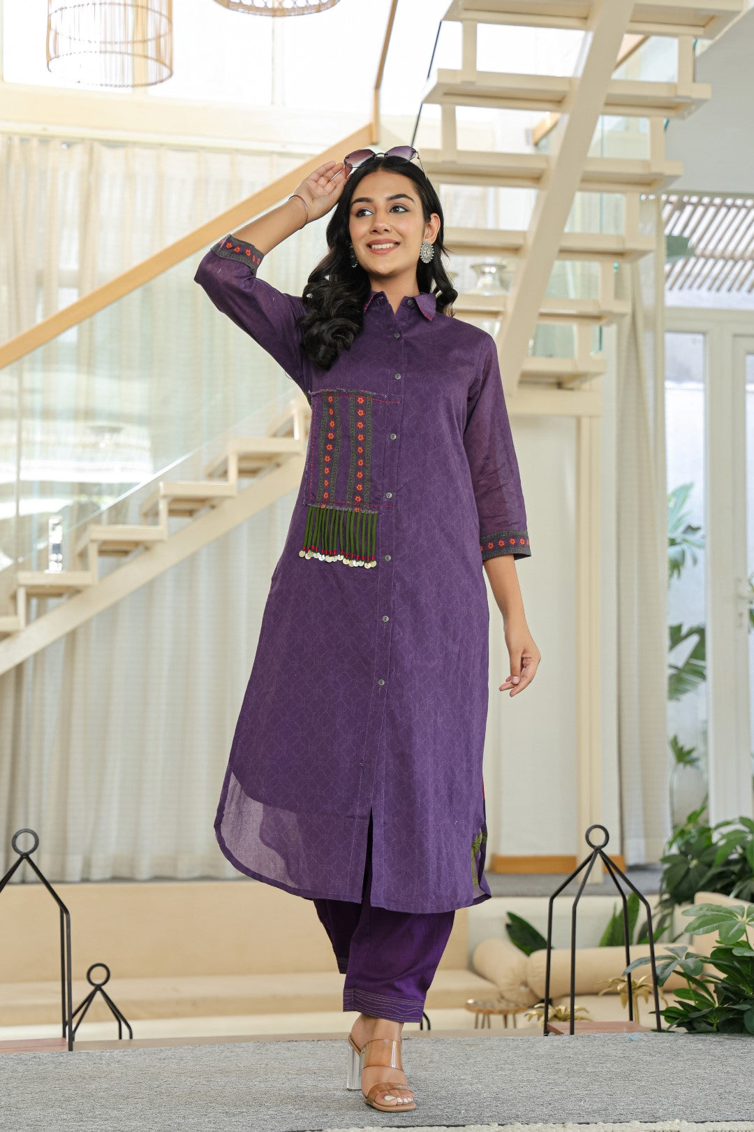 Tiara Plum Cotton Kurta Pant Set