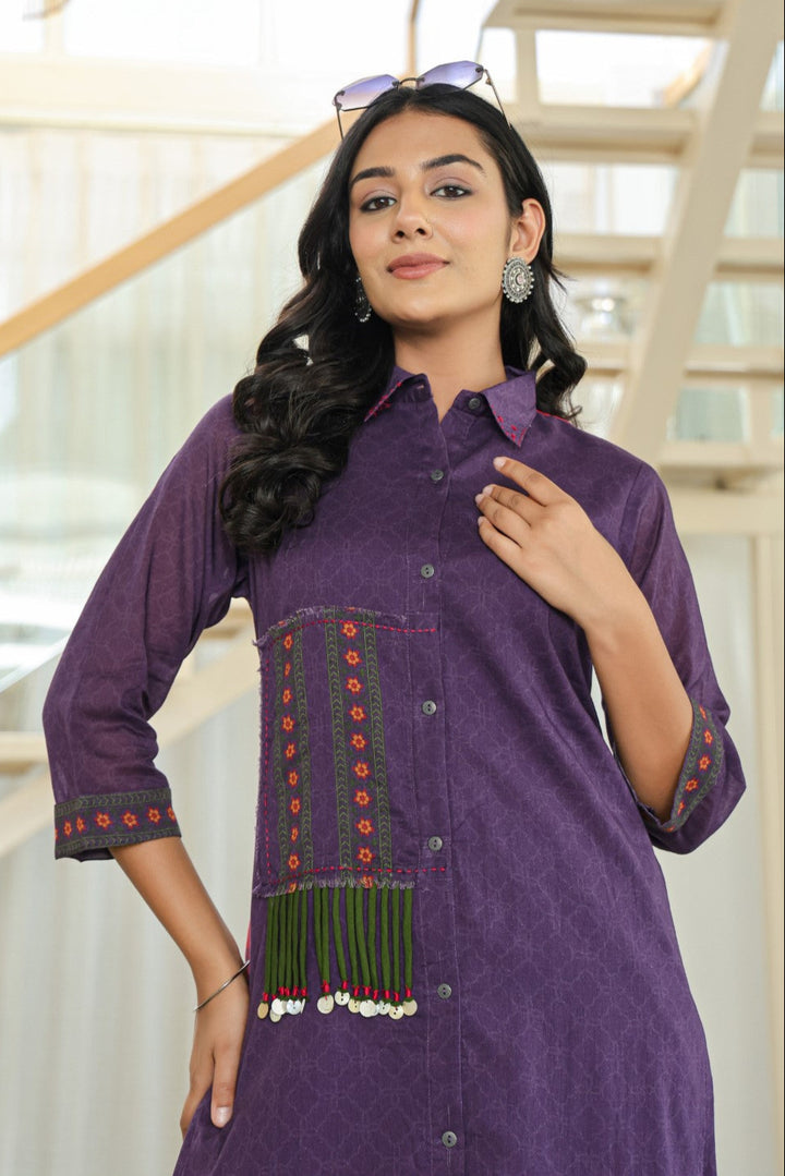 Tiara Plum Cotton Kurta Pant Set