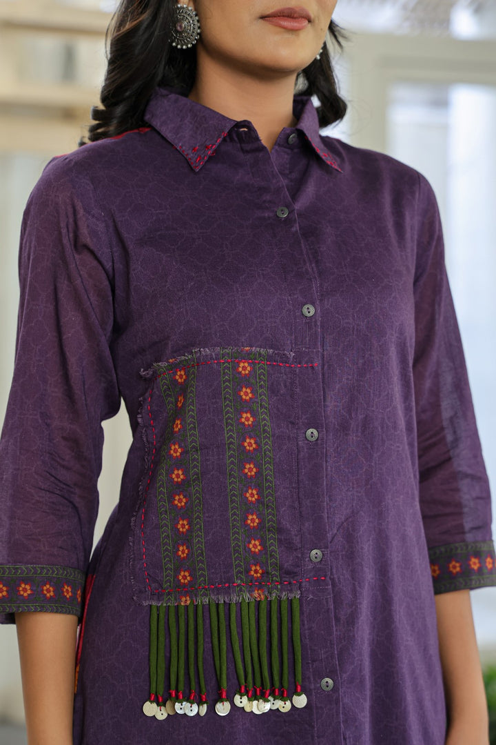 Tiara Plum Cotton Kurta Pant Set