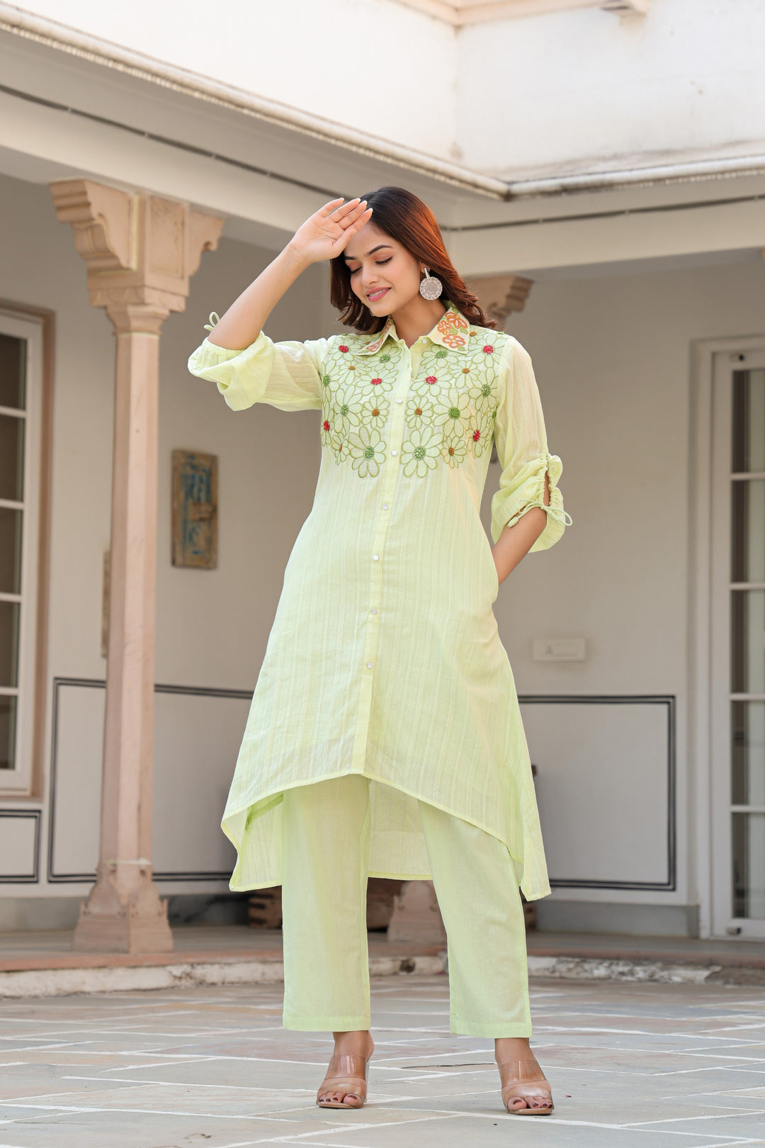 Tiara Sage embroidery cotton co-ord set