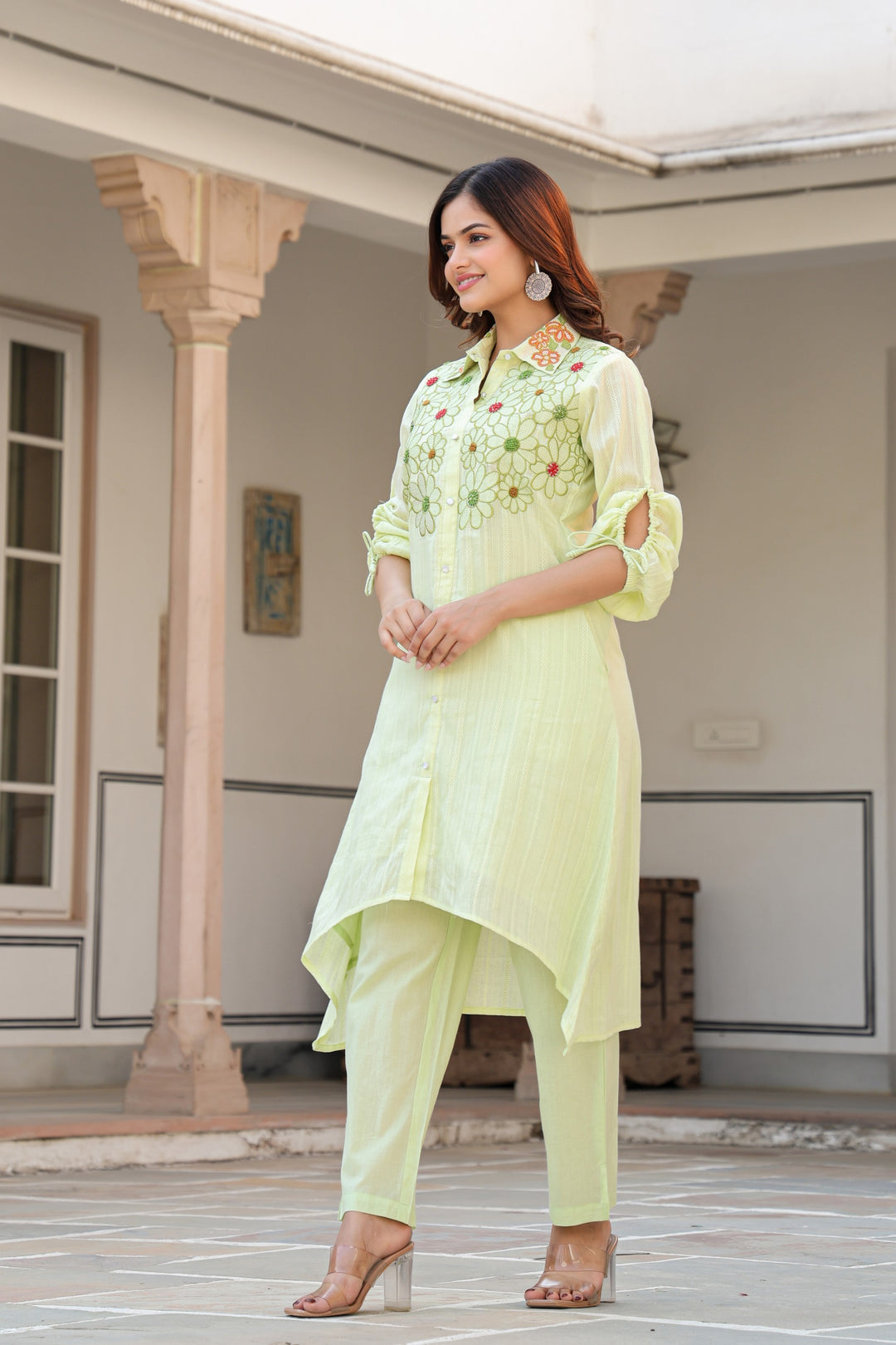 Tiara Sage embroidery cotton co-ord set