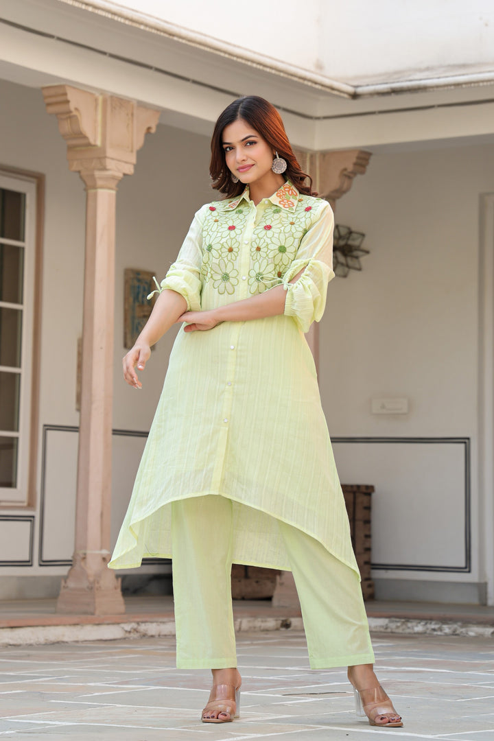 Tiara Sage embroidery cotton co-ord set