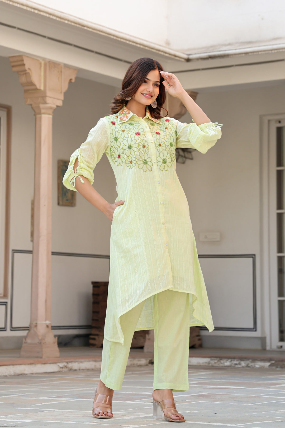 Tiara Sage embroidery cotton co-ord set