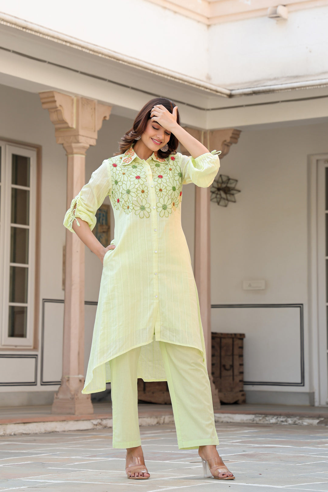 Tiara Sage embroidery cotton co-ord set