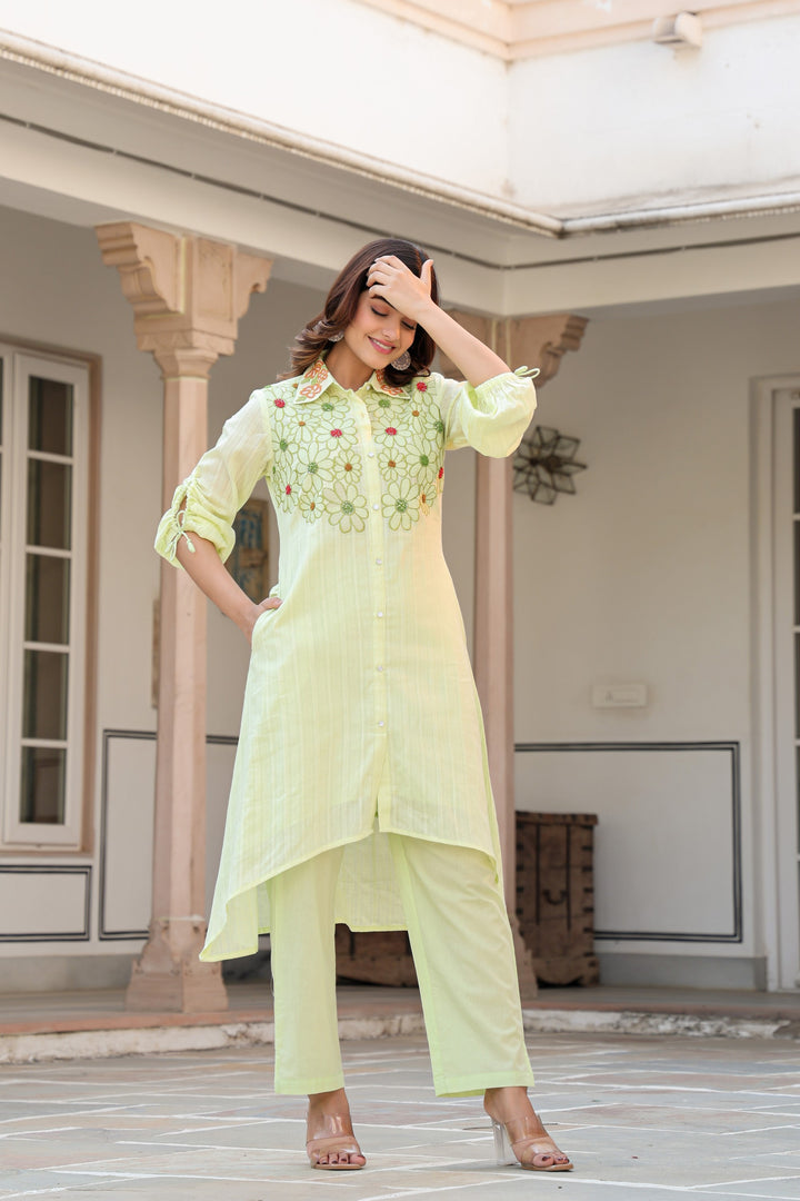 Tiara Sage embroidery cotton co-ord set