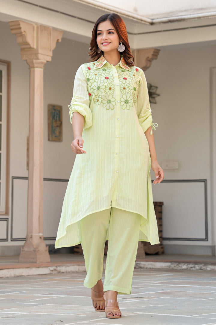 Tiara Sage embroidery cotton co-ord set