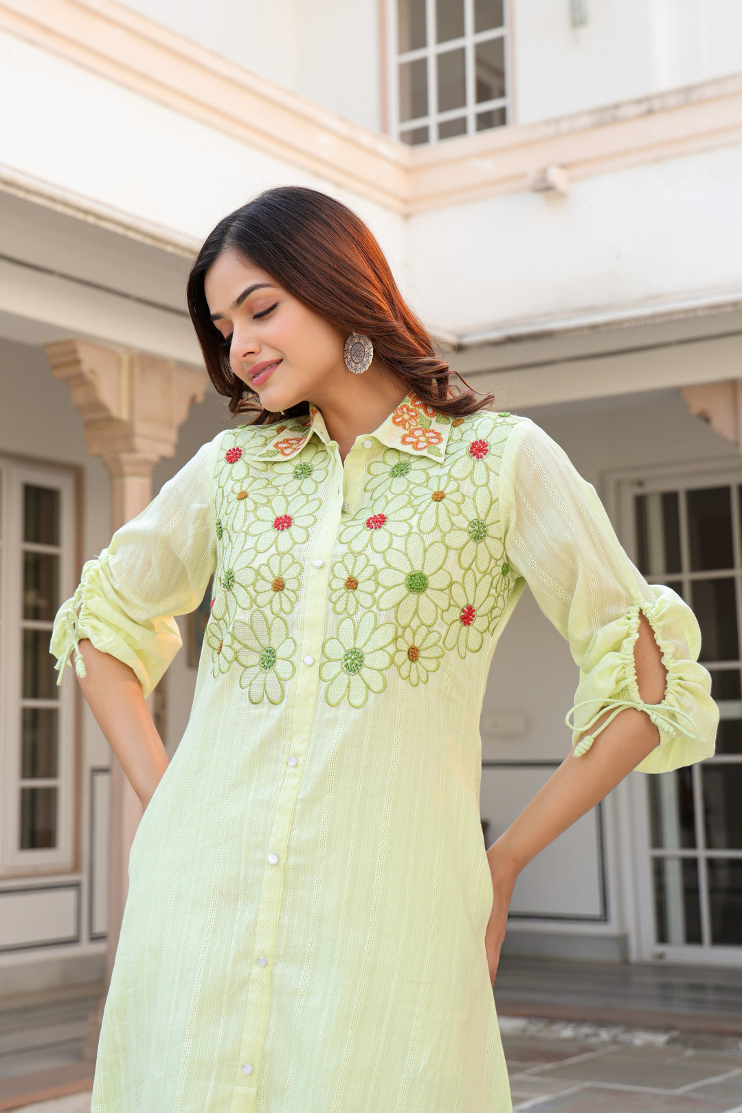 Tiara Sage embroidery cotton co-ord set