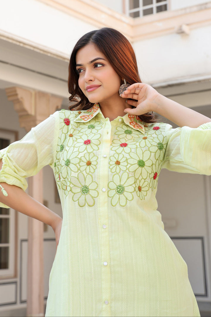 Tiara Sage embroidery cotton co-ord set