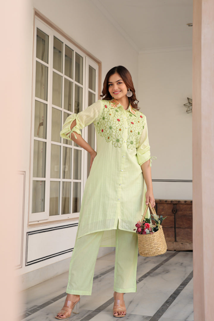 Tiara Sage embroidery cotton co-ord set