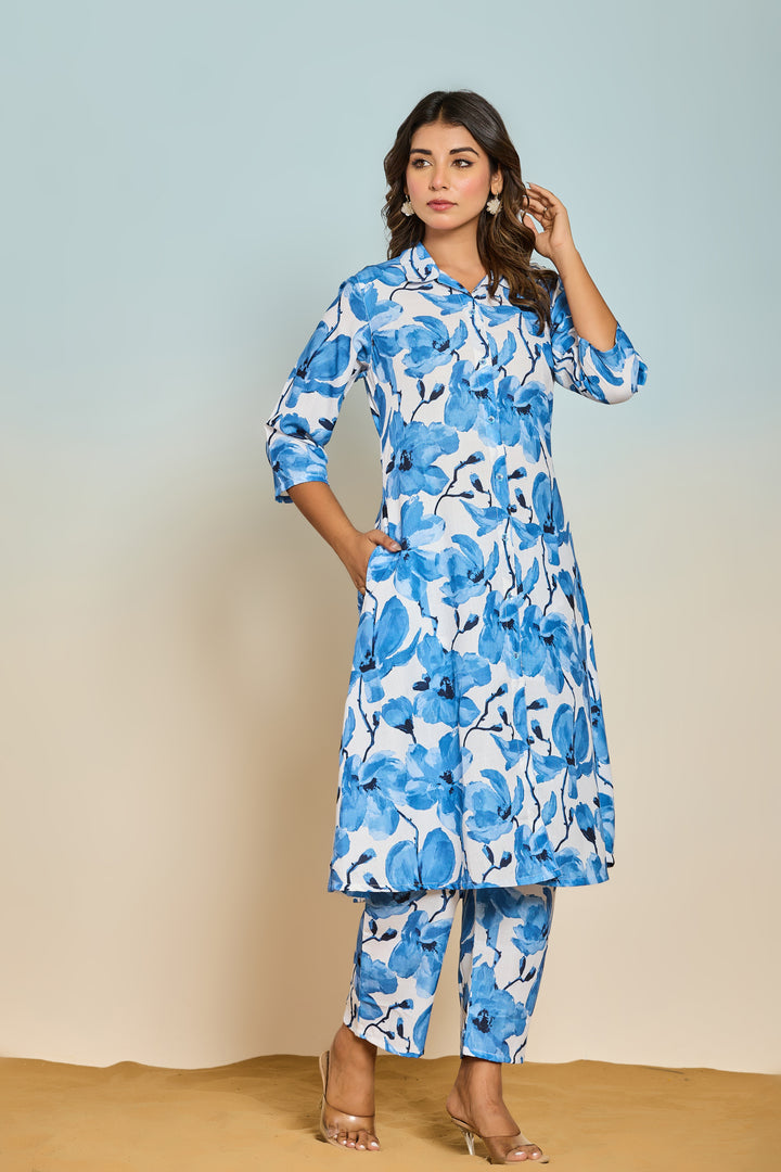 Elixir Azure linen kurta pant set