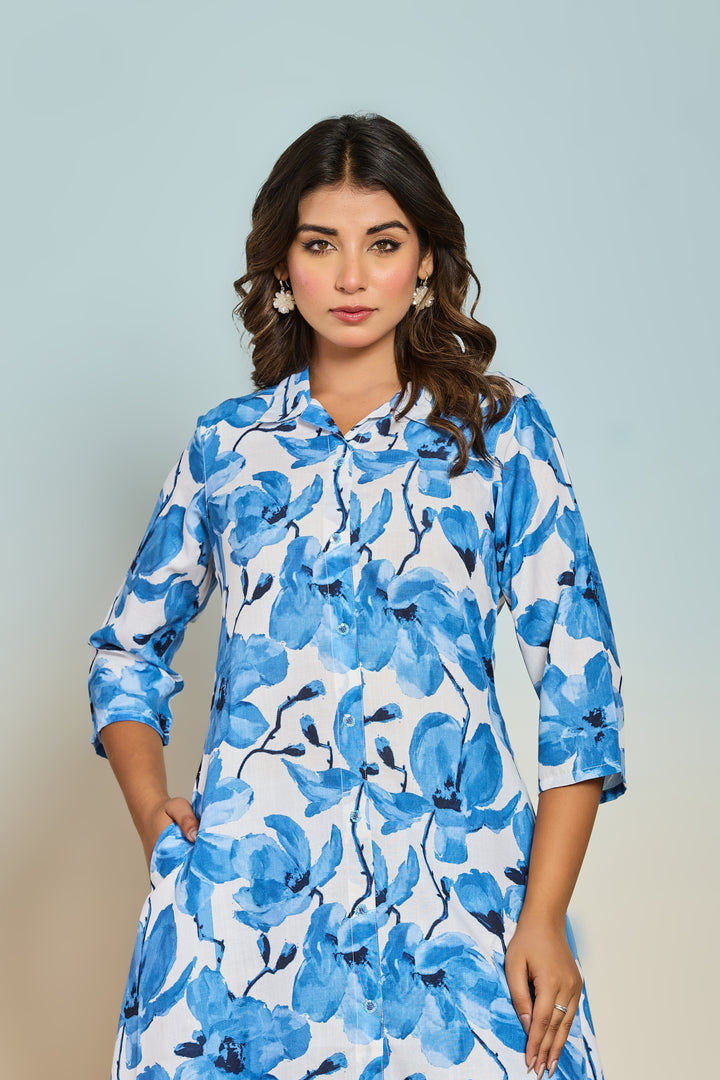 Elixir Azure linen kurta pant set