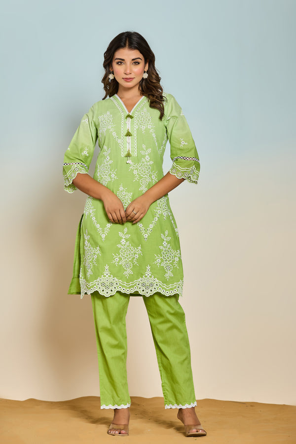 Anumeha Fern Embroidered Cotton Co-ord Set