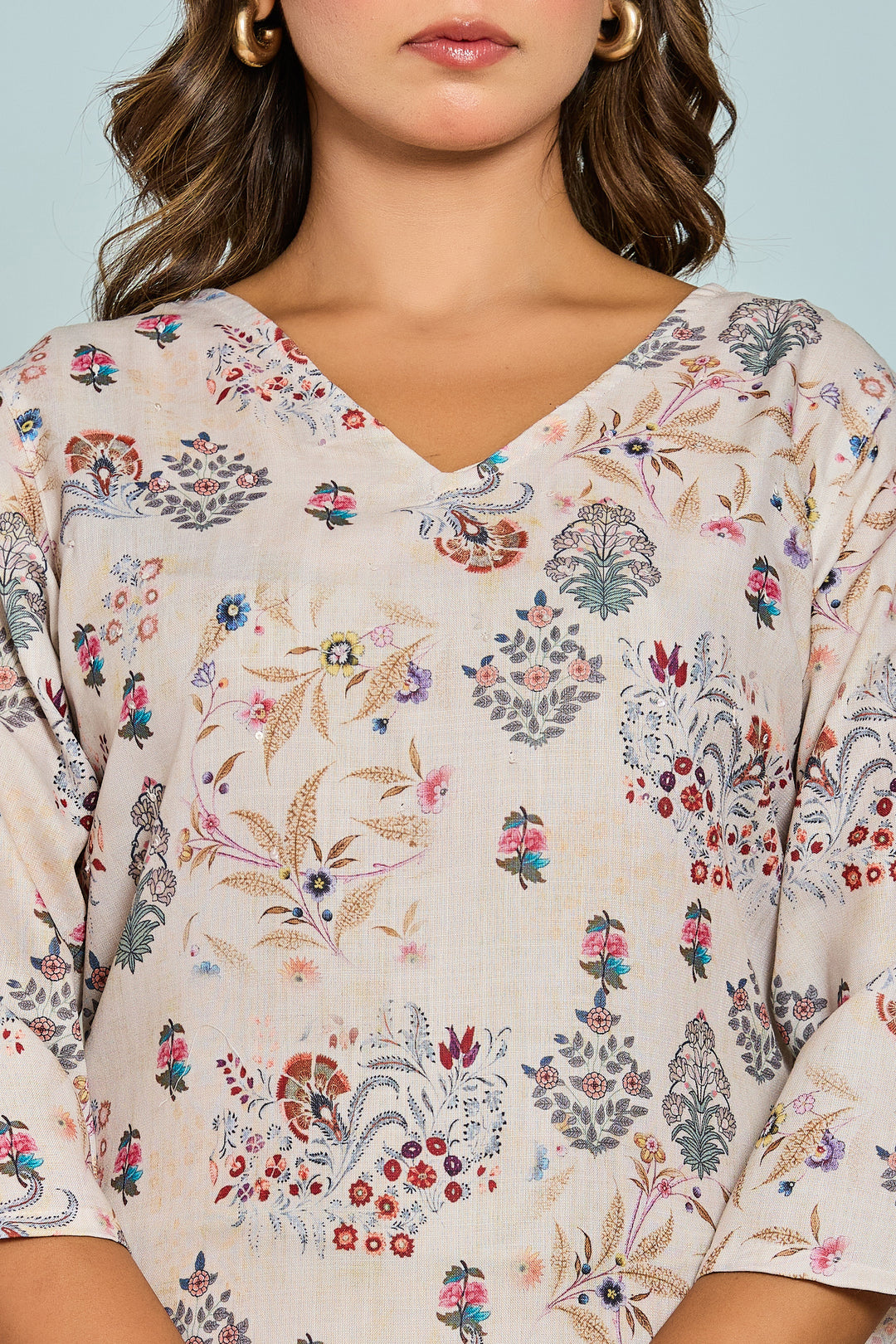 Bindiya Pearl Linen Printed Kurta Pant Set