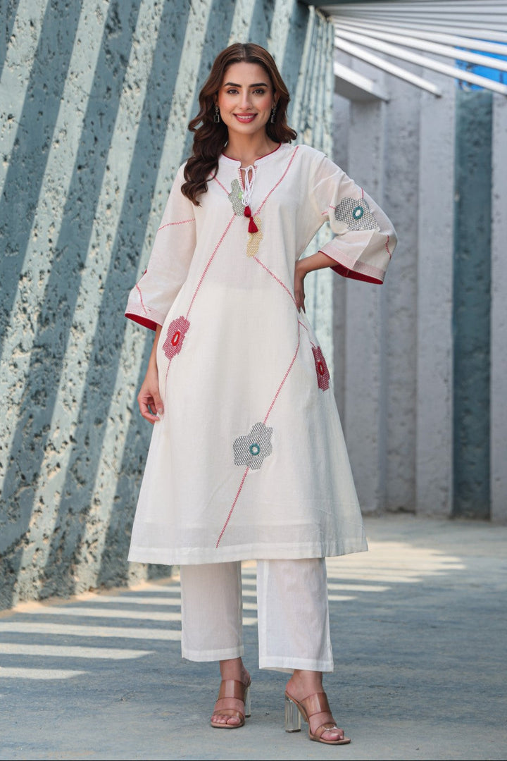 Akira Blanche Embroidery Cotton Kurta Pant Set