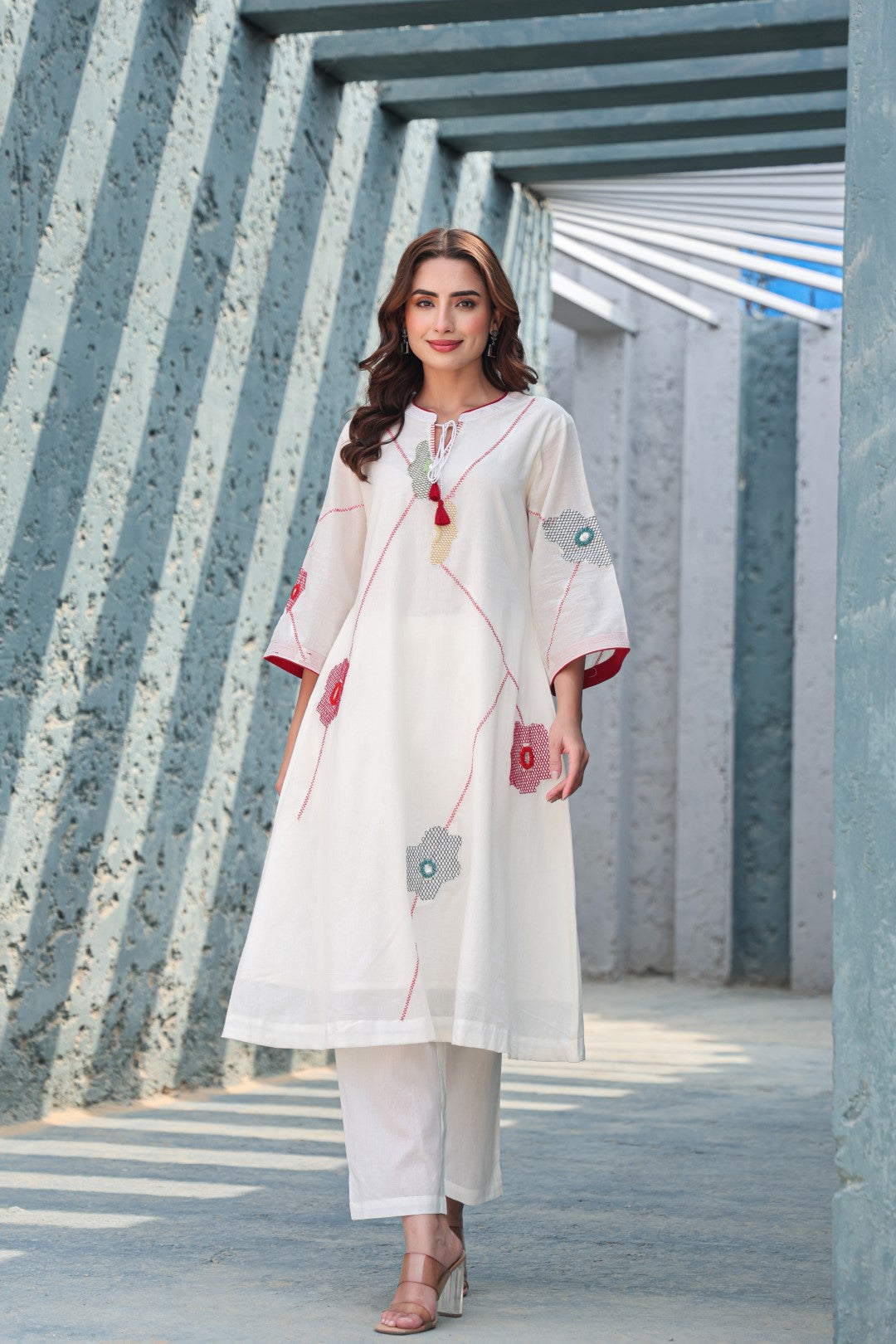 Akira Blanche Embroidery Cotton Kurta Pant Set