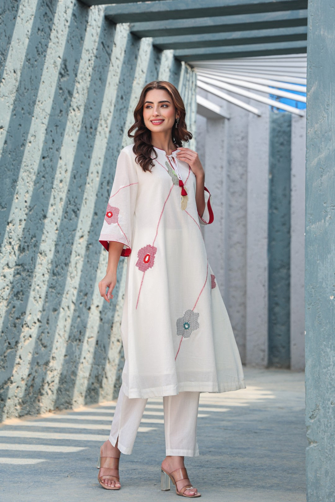 Akira Blanche Embroidery Cotton Kurta Pant Set