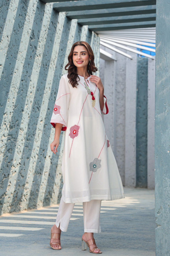 Akira Blanche Embroidery Cotton Kurta Pant Set