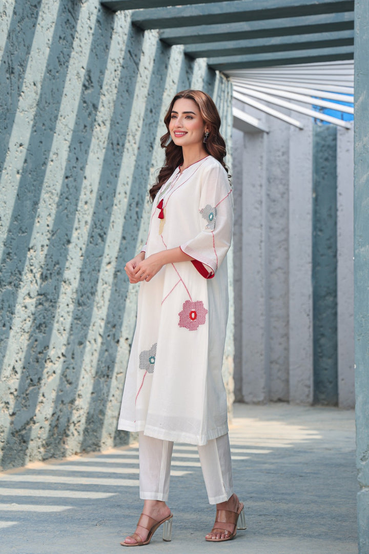 Akira Blanche Embroidery Cotton Kurta Pant Set