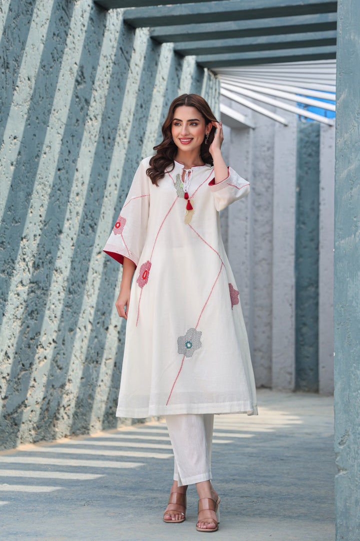 Akira Blanche Embroidery Cotton Kurta Pant Set