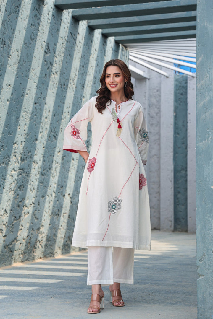 Akira Blanche Embroidery Cotton Kurta Pant Set