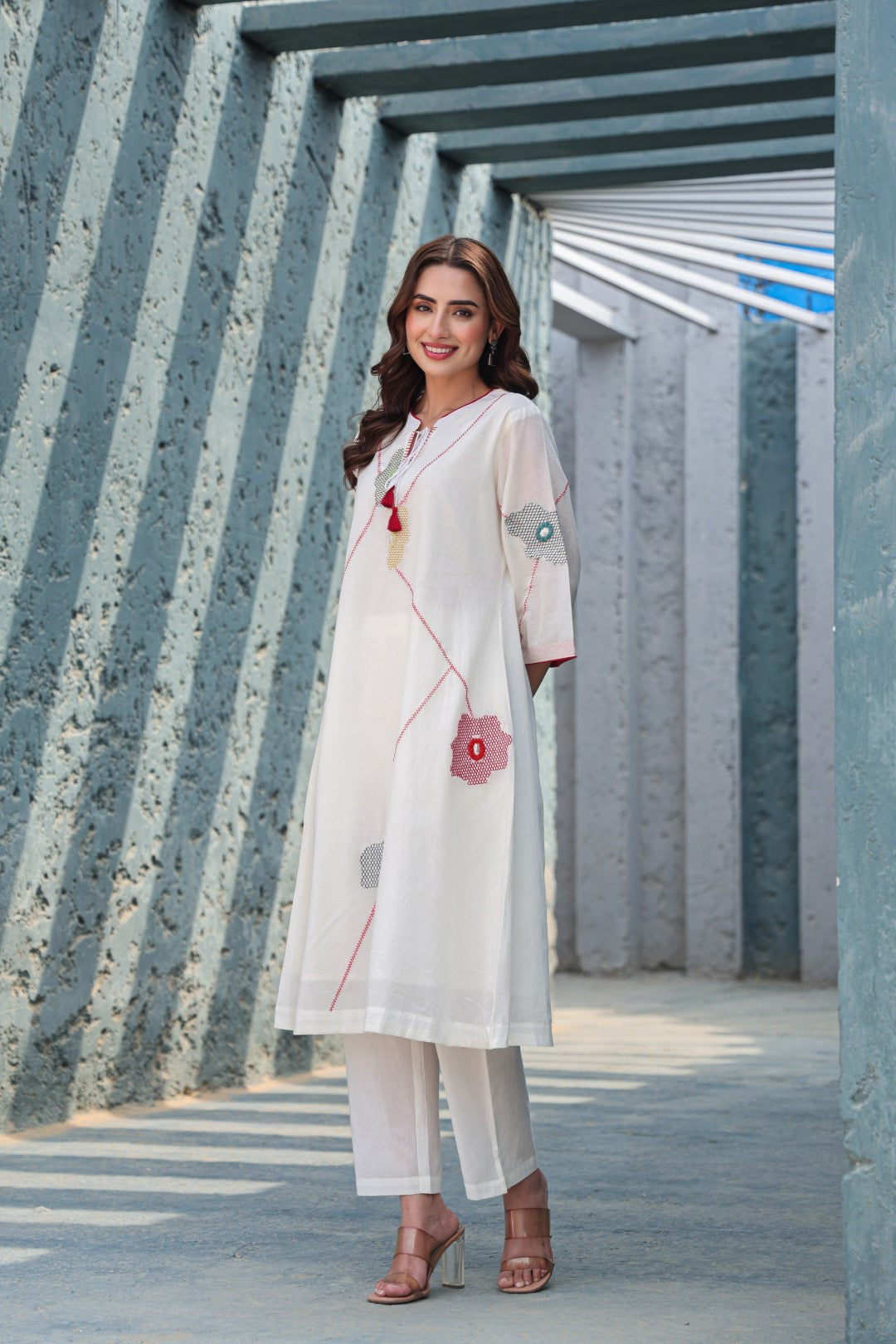 Akira Blanche Embroidery Cotton Kurta Pant Set