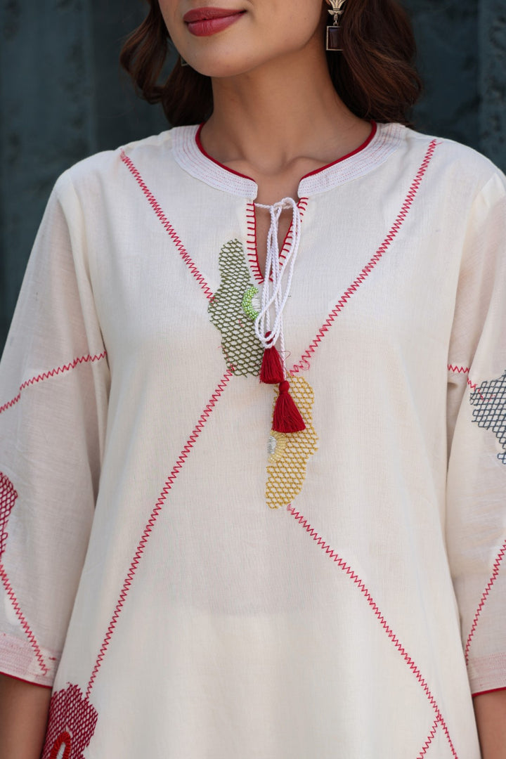 Akira Blanche Embroidery Cotton Kurta Pant Set
