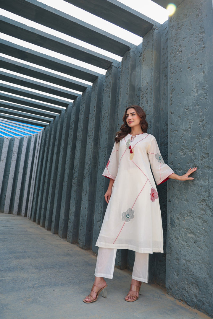 Akira Blanche Embroidery Cotton Kurta Pant Set