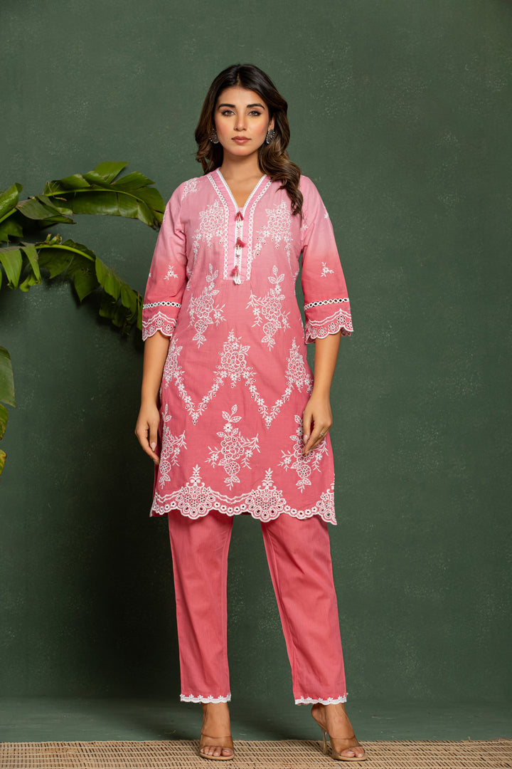 Anumeha Blush embroidered Cotton Co-ord Set