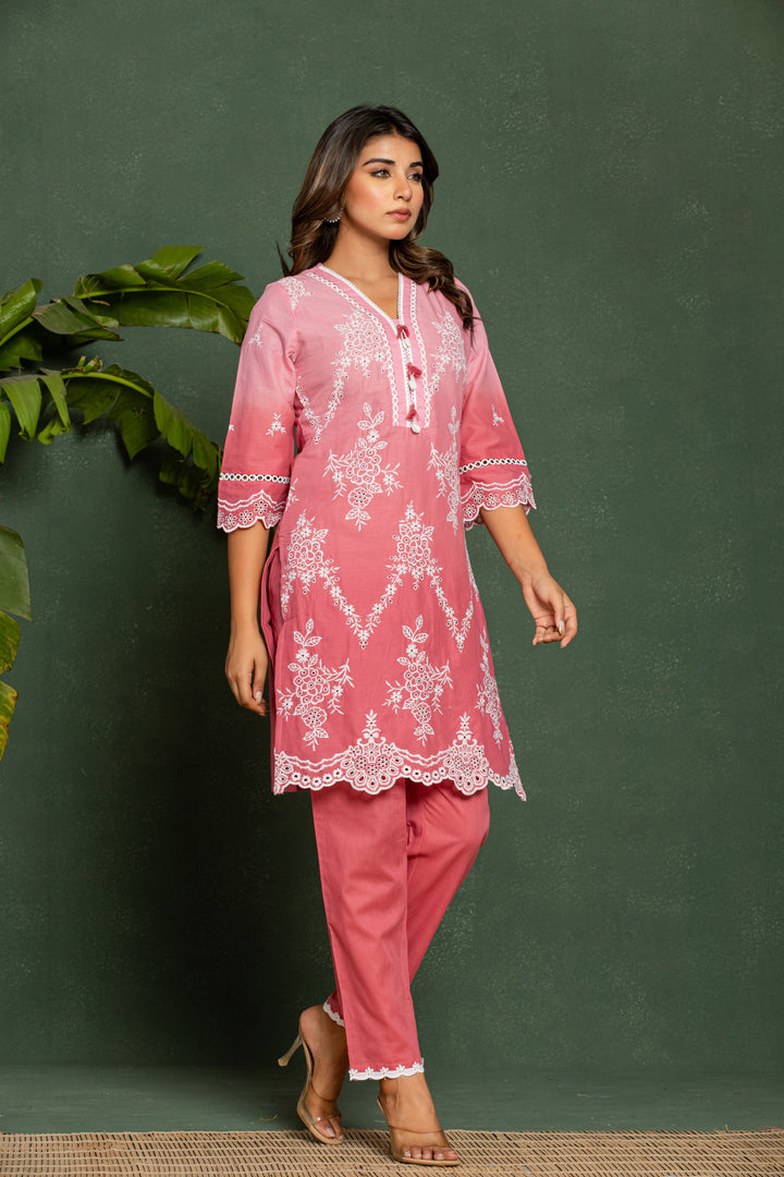 Anumeha Blush embroidered Cotton Co-ord Set