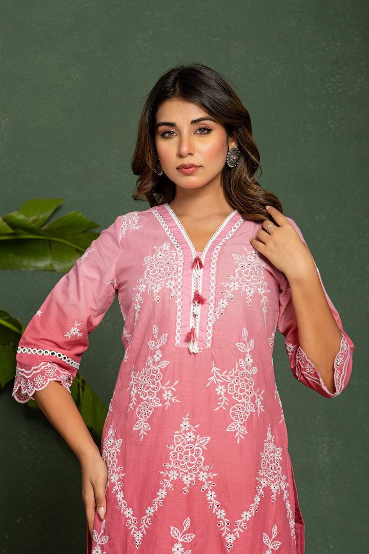 Anumeha Blush embroidered Cotton Co-ord Set