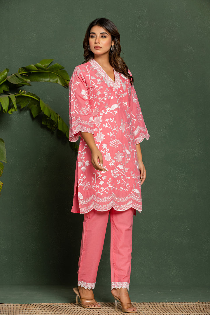 Lipika Blush Embroidered Cotton Co-ord set