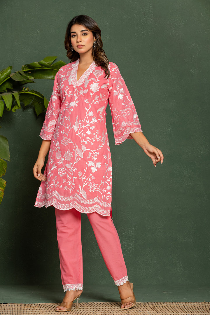 Lipika Blush Embroidered Cotton Co-ord set
