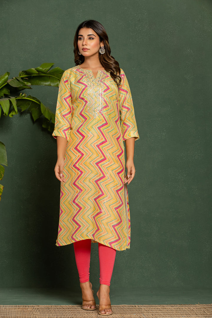 Palki Apricot Printed Work Kurta