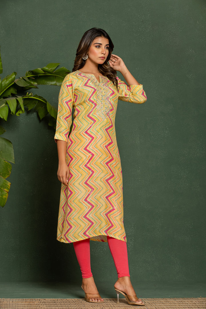 Palki Apricot Printed Work Kurta