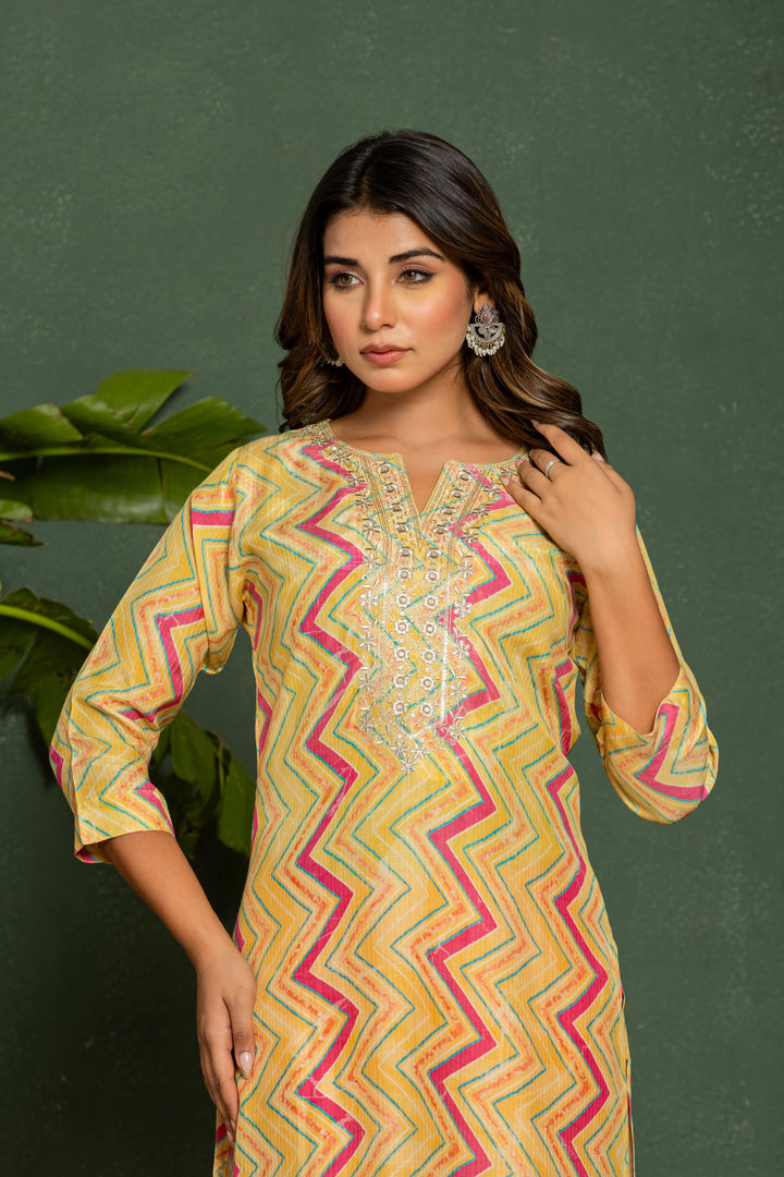 Palki Apricot Printed Work Kurta