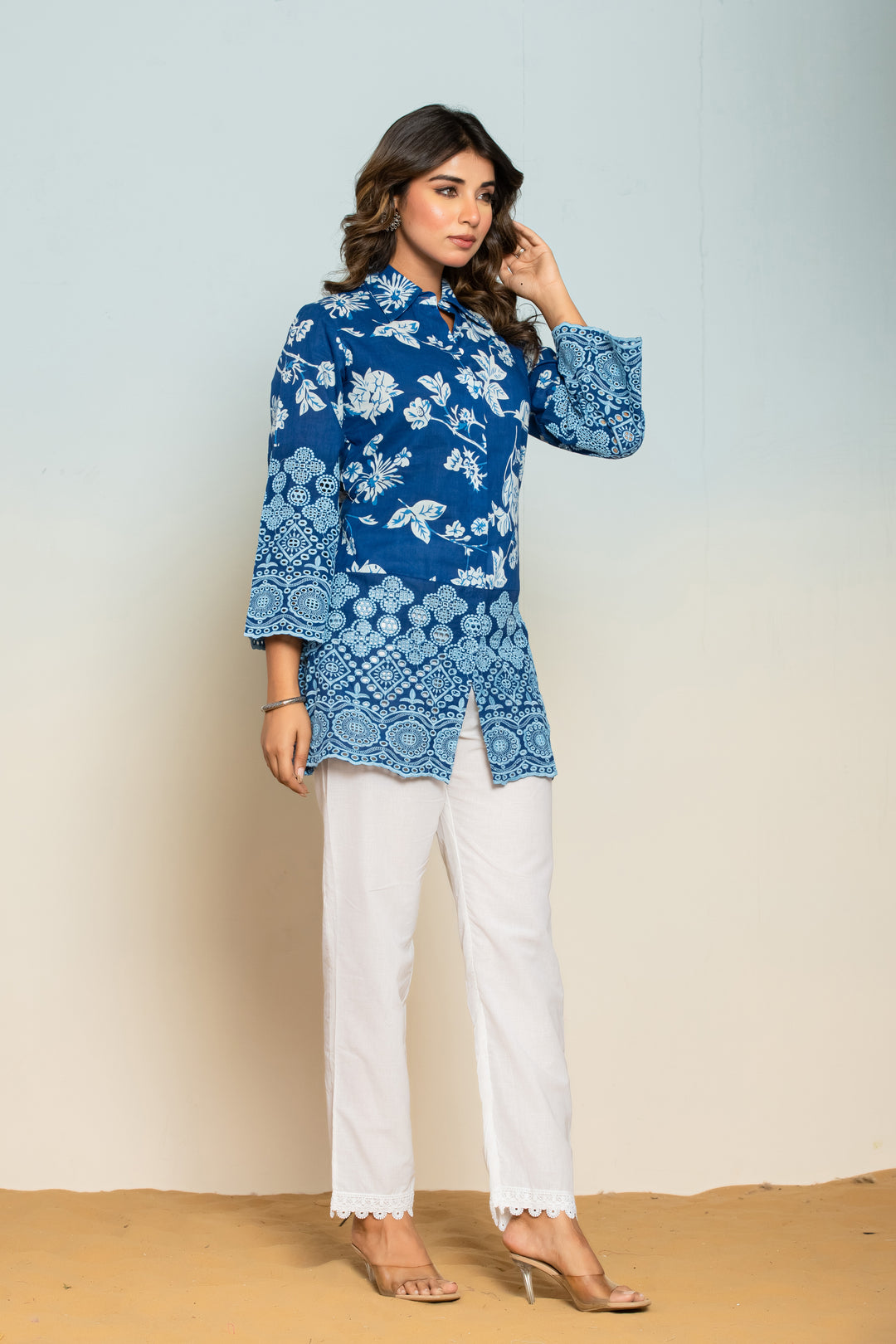 Shloka lapis Schiffli Cotton Co-ord Set