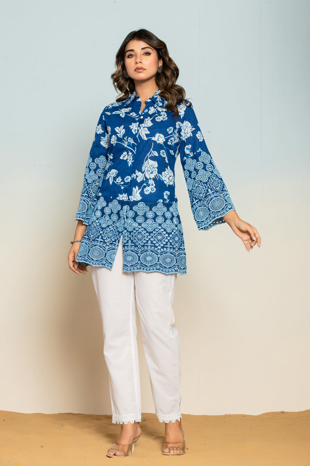 Shloka lapis Schiffli Cotton Co-ord Set