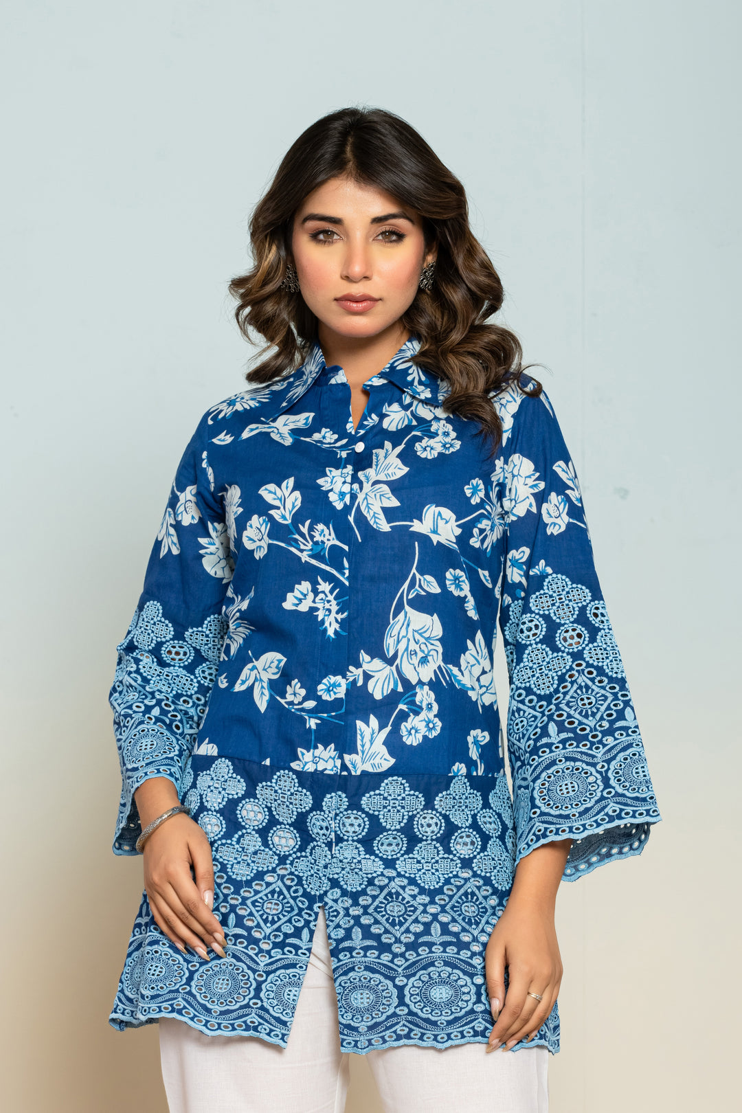 Shloka lapis Schiffli Cotton Co-ord Set