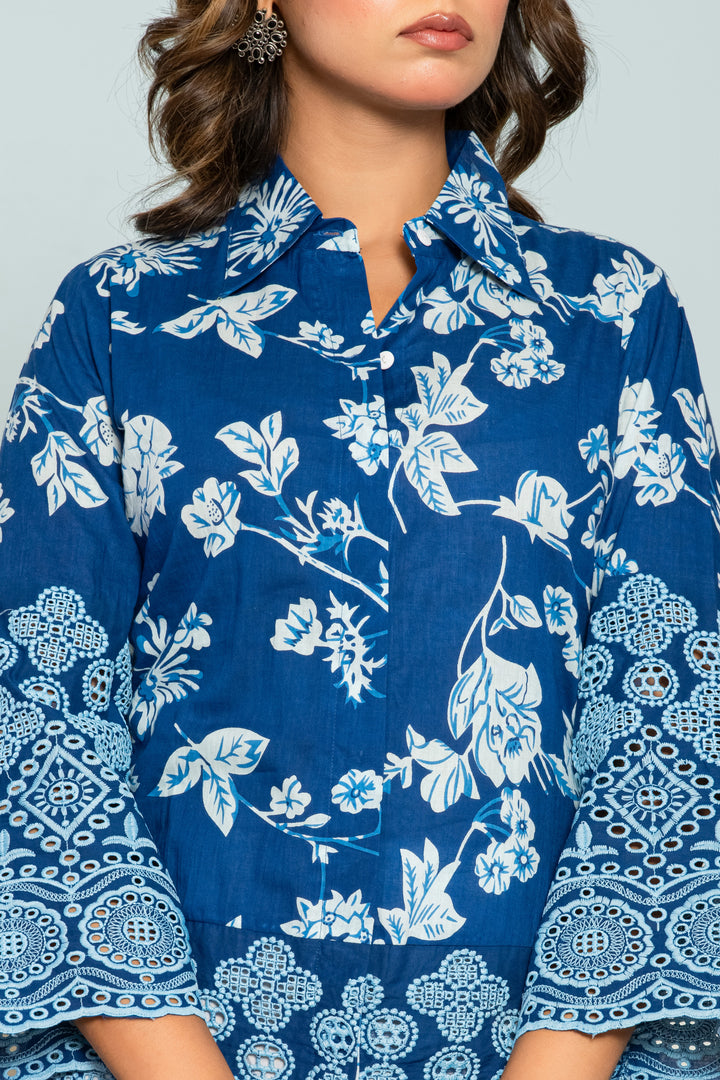 Shloka lapis Schiffli Cotton Co-ord Set