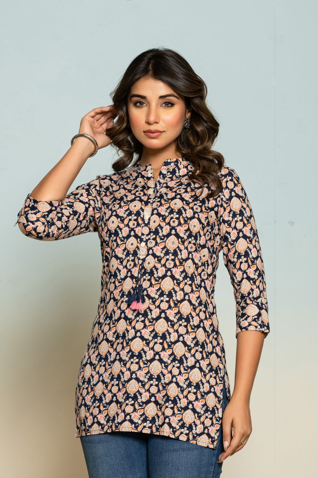 UMA JET PRINTED COTTON SHORT TOP